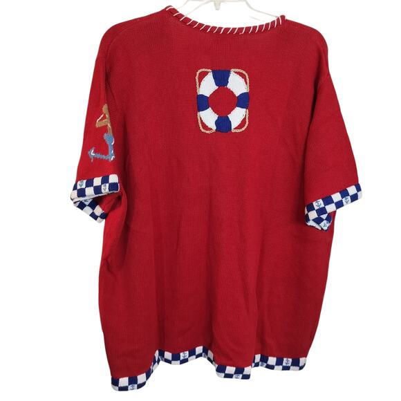 4532)The Quacker Factory Plus Nautical Knit Red Short Sleeve Cardigan Sweater 3X - Picture 3 of 6